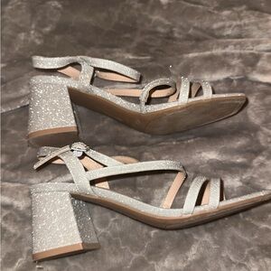 Elegant Silver Strappy Block Heel Sandals
